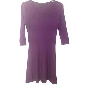 WORTHINGTON LONG SLV MIDI FIT & FLARE WAIST DRESS, WOMENS, S, PURPLE, ROUND NECK